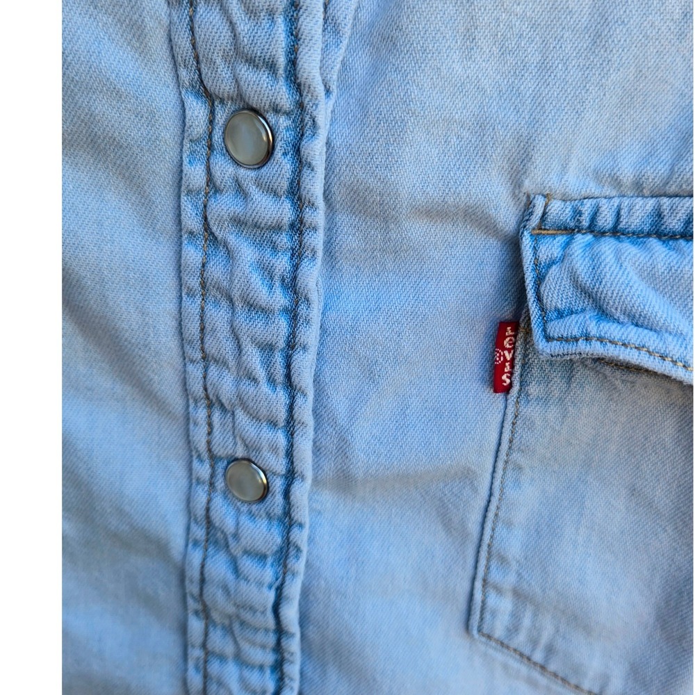 Levis Womens Western Denim Snap Button Shirt Light Wash XL 100% Cotton - Picture 5 of 10